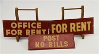 Lot #1664 - (3) Vintage metal signs: FOR RENT,