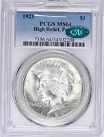 $1 1921 PEACE. HIGH RELIEF. PCGS MS64 CAC