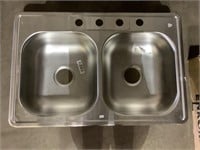 Kitchen Double Bowl Sink Stainless Steel 33x22 In