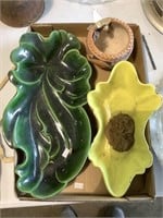 2 Glass Trays And Clay Pot