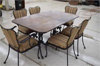 Vintage Iron Trimmed Table w/ 6 Chairs