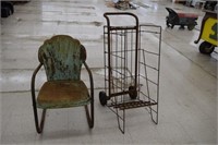 Vintage Metal Chair & Rolling Cart