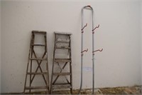 2 Wooden 4' Ladders & Bicycle Rack