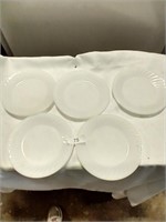 (5) White Fire King Ovenware Plates