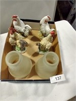 Rooster Figurines & Glass Shades