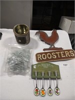Avon Spoon Collection, Metal Rooster Wall Decor &
