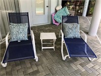 Outdoor Furniture: Pair Blue Chaise Lounge Chairs