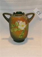 Roseville White Rose Vase in Green Pottery