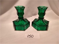 Fostoria Coin Glass Emerald Candlesticks