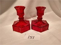 Fostoria Coin Glass Ruby Candlesticks