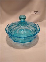 Fostoria Coin Glass Blue Candy Box with Cover
