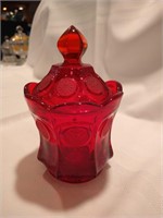 Fostoria Coin Glass Candy Jar with Lid - Ruby