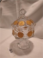 Fostoria Coin Glass Candy Box - Clear- Gold Coins