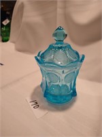 Fostoria Coin Glass Candy Jar with Cover - Blue