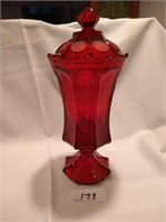 Fostoria Coin Glass Footed Urn with Cover - Ruby