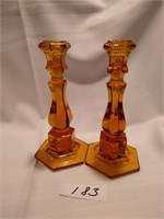 Fostoria Coin Glass Candlesticks - Amber