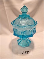 Fostoria Coin Glass Wedding Bowl with Lid - Blue