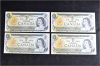 (4) CRISP SEQUENTIAL SERIAL # Canada 1973 $1 BILLS