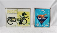 Lot Of 2 Tin Repro Signs - Ducati Cycles, Sea Food