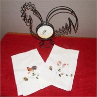 Rooster Clock and Towels
