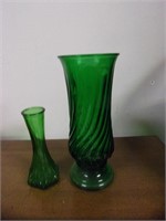 2 Green Glass Vases