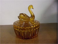 Swan Amber Bowl with Lid