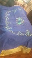Blue silk king size bedspread with flowers