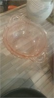 Beautiful two-handled pink depression glass bowl