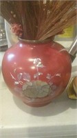 Orange enamel and Brass vase with m
