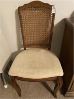 Two Wicker Back, Upholstered Bottom Chairs