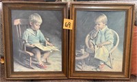 Pair of Framed Boy & Girl Artwork