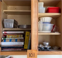 Cupboard Full of Recipe Books, Tupperware & Pans