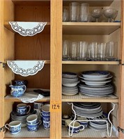 Cupboard Full of Willow Ware & Other Cobalt China