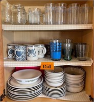 Set of Kitchen Stoneware Dishes & Glasses