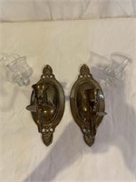 VINTAGE BRASS WALL SCONCES WITH CANDLE HOLDERS