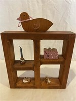 SQUARE WOOD WALL SHELF WITH WOOD MINIATURES