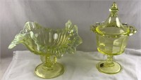2 pc Antique Vaseline Glass