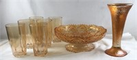 Collection of  Vintage Amber Carnival Glass
