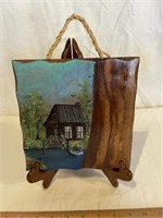 WOOD WALL HANGER - PAINTED "CABIN ON LAKE"
