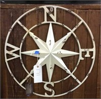 24" White Round Metal Compass Sign