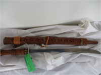 Sword with wood handle and wood sheath