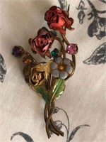 Jewelry: Vintage Metal Toleware Roses Pin
