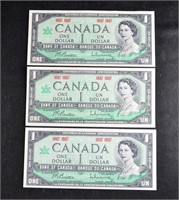 (3) HIGH GRADE Canada 1967 $1 BILL BANK NOTES