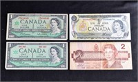 (4) OLD CANADA $1 & $2 DOLLARS BANK NOTES 1