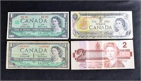 (4) OLD CANADA $1 & $2 DOLLARS BANK NOTES 2