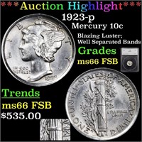 *Highlight* 1923-p Mercury 10c Graded ms66 fsb