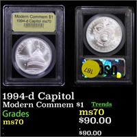 1994-d Capitol Modern Commem $1 Graded ms70, Perfe