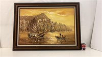 Large Boats On Water Oil Painting Framed
