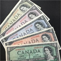 1954 Modified Group of 5 Banknotes