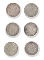 6 Morgan Silver Dollars, 1881 - 1921